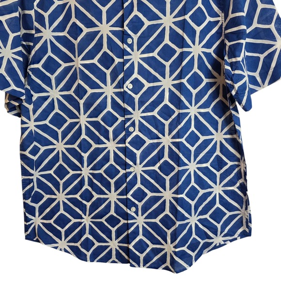 Piombo Mens Blue Geometric Print Short Sleeve Button Down Shirt - Large - Picture 7 of 15